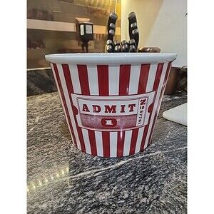 Vintage Style Williams-Sonoma Large Popcorn Bucket -White/Red Stripes 9x7